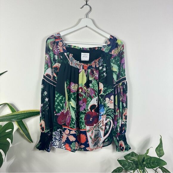Anthropologie X Lil Sire Puff-Sleeved Floral Blouse Top Size XS Boho Cottagecore - Picture 2 of 10
